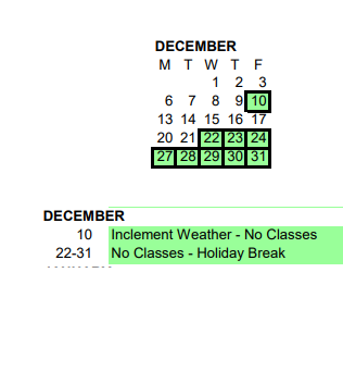 District School Academic Calendar for Memorial Middle Sch - 04 for December 2021