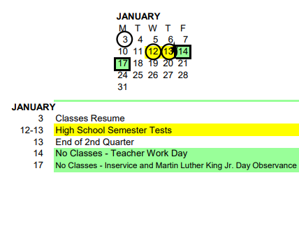 District School Academic Calendar for Washington Hi Sch - 01 for January 2022
