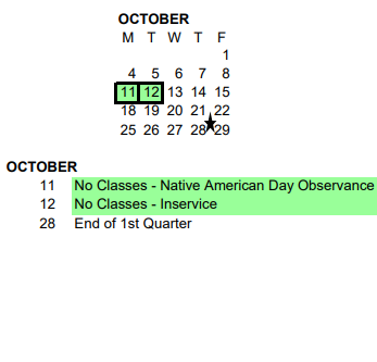 District School Academic Calendar for Family Immersion Ctr Mid - 53 for October 2021