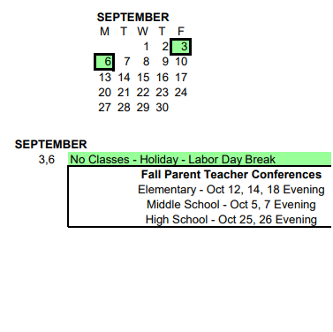 District School Academic Calendar for Harvey Dunn Elem - 54 for September 2021