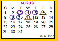 District School Academic Calendar for Skidmore-tynan High School for August 2021