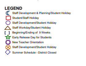 District School Academic Calendar Legend for Skidmore-tynan Junior High