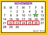 District School Academic Calendar for Skidmore-tynan High School for November 2021
