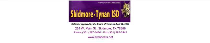 District School Academic Calendar for Skidmore-tynan Junior High