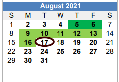 District School Academic Calendar for Lubbock Co J J A E P for August 2021