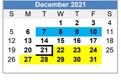 District School Academic Calendar for Lubbock Co J J A E P for December 2021