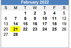 District School Academic Calendar for Slaton Daep for February 2022