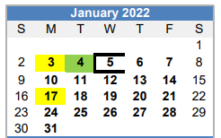 District School Academic Calendar for Slaton Daep for January 2022
