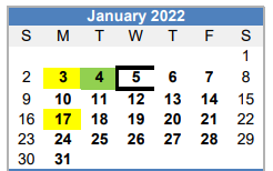 District School Academic Calendar for Austin Elementary for January 2022