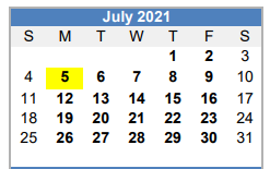 District School Academic Calendar for West Ward Elementary for July 2021