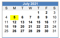 District School Academic Calendar for Austin Elementary for July 2021