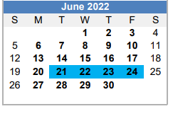 District School Academic Calendar for Slaton Junior High for June 2022
