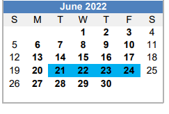 District School Academic Calendar for Lubbock Co J J A E P for June 2022