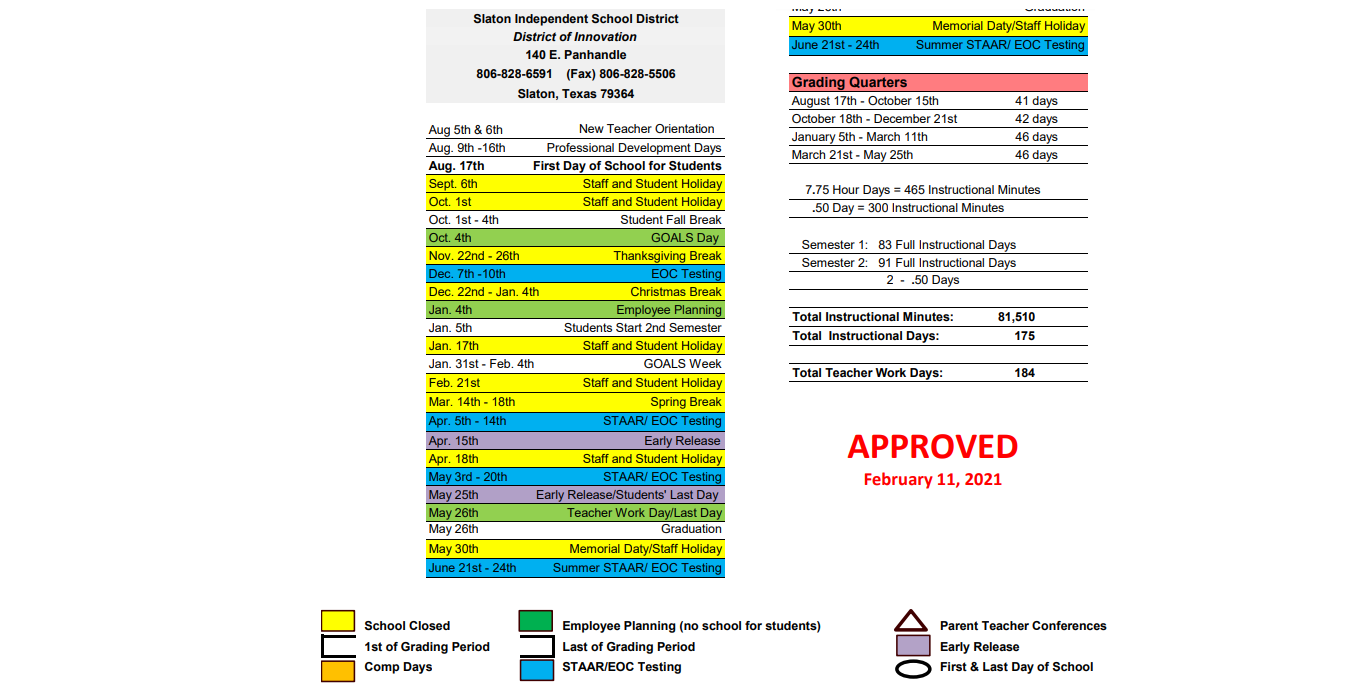 District School Academic Calendar Key for Austin Elementary