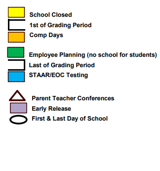 District School Academic Calendar Legend for Lubbock Co J J A E P