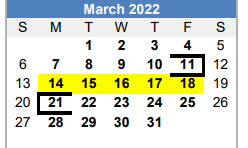 District School Academic Calendar for West Ward Elementary for March 2022