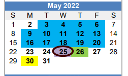 District School Academic Calendar for Slaton Daep for May 2022