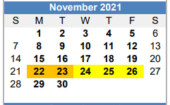 District School Academic Calendar for Lubbock Co J J A E P for November 2021