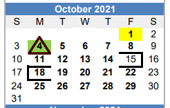 District School Academic Calendar for West Ward Elementary for October 2021