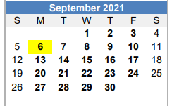 District School Academic Calendar for Slaton Daep for September 2021