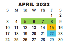 District School Academic Calendar for Brown Primary for April 2022