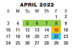 District School Academic Calendar for Bastrop County Juvenile Boot Camp for April 2022