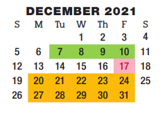 District School Academic Calendar for Bastrop County Juvenile Boot Camp for December 2021