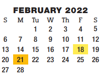 District School Academic Calendar for Bastrop County Juvenile Boot Camp for February 2022