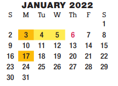 District School Academic Calendar for Bastrop County Juvenile Boot Camp for January 2022