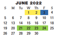 District School Academic Calendar for Bastrop County Juvenile Boot Camp for June 2022