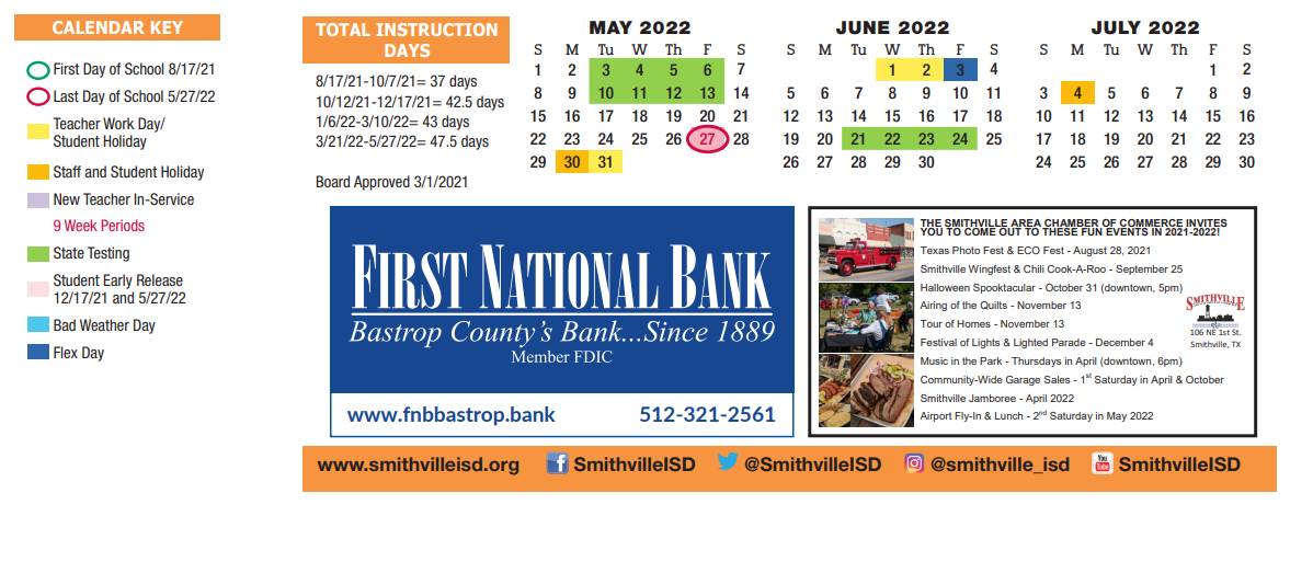 District School Academic Calendar Key for Smithville Junior High