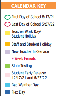 District School Academic Calendar Legend for Smithville Elementary