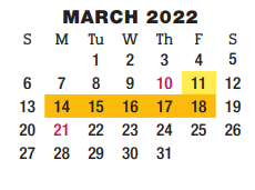 District School Academic Calendar for Bastrop County Juvenile Boot Camp for March 2022