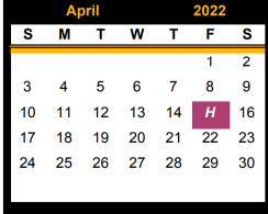 District School Academic Calendar for Snyder H S for April 2022