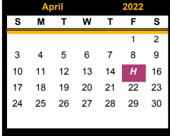 District School Academic Calendar for West El for April 2022