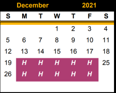 District School Academic Calendar for West El for December 2021