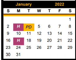 District School Academic Calendar for Snyder H S for January 2022