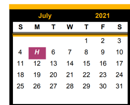 District School Academic Calendar for Snyder El for July 2021