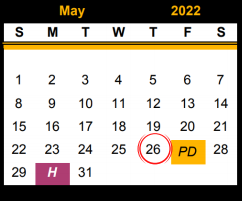 District School Academic Calendar for West El for May 2022