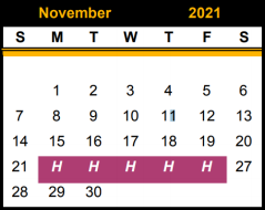 District School Academic Calendar for Snyder J H for November 2021