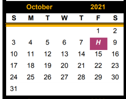 District School Academic Calendar for Stanfield El for October 2021