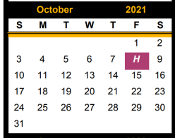 District School Academic Calendar for West El for October 2021