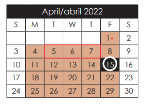 District School Academic Calendar for Salvador Sanchez Middle for April 2022
