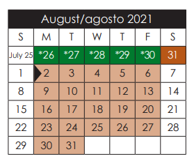District School Academic Calendar for Salvador Sanchez Middle for August 2021