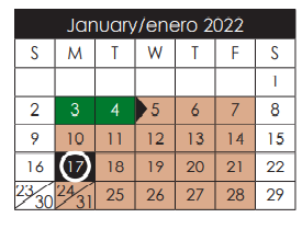 District School Academic Calendar for Escontrias Early Child Ctr for January 2022