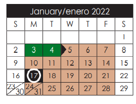 District School Academic Calendar for Capt Walter E Clarke Middle for January 2022