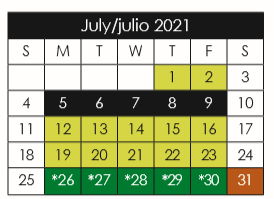 District School Academic Calendar for Capt Walter E Clarke Middle for July 2021