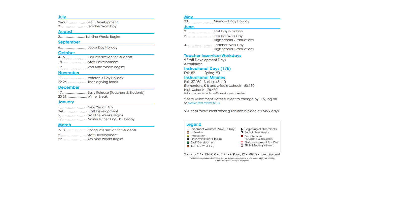 District School Academic Calendar Key for Capt Walter E Clarke Middle
