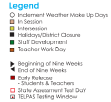 District School Academic Calendar Legend for Escontrias Early Child Ctr