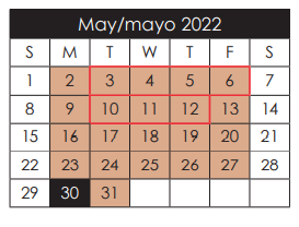 District School Academic Calendar for Bill Sybert School for May 2022
